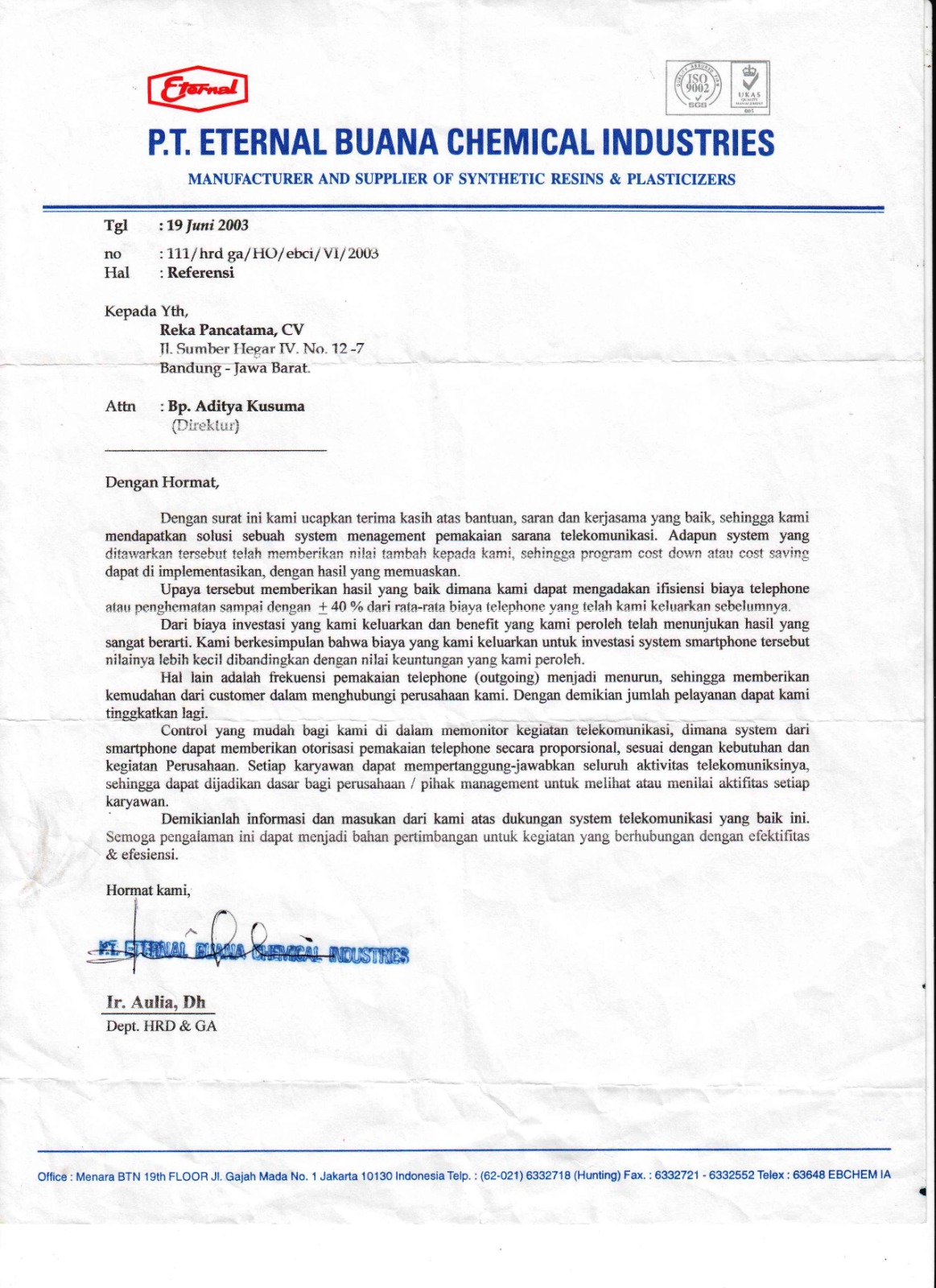Surat Referensi Eternal Buana Chemical